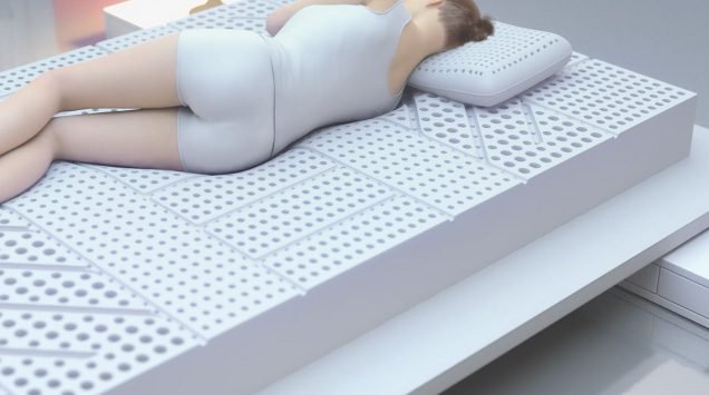 femme qui dort sur un matelas en latex